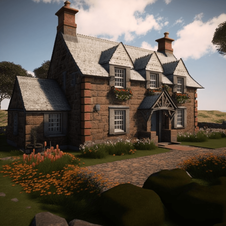 Jersey channel islands not New Jersey Jersiaise style traditional farm house high quality stonework and woodwork realistic lines and fittings traditional Jersey architecture design patterns 4k 02