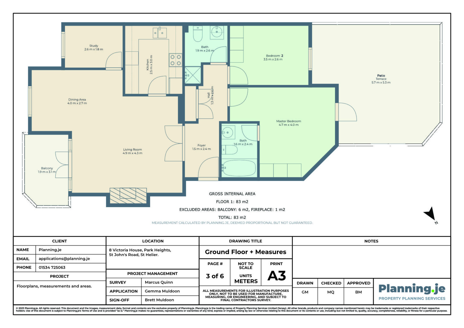 8 Victoria House Park Heights St Johns Road St Helier Planning.je Floorplans Measurements A3 3