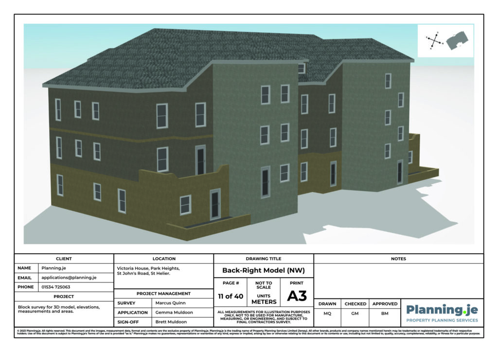 Victoria House Park Heights St Johns Road St Helier Planning.je External Elevation Drawings and Measurements A3 11