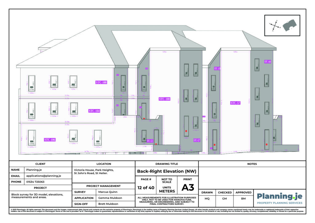 Victoria House Park Heights St Johns Road St Helier Planning.je External Elevation Drawings and Measurements A3 12