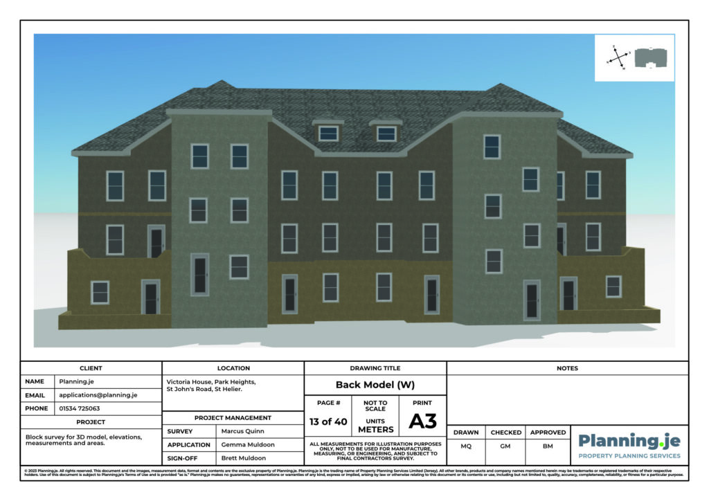 Victoria House Park Heights St Johns Road St Helier Planning.je External Elevation Drawings and Measurements A3 13