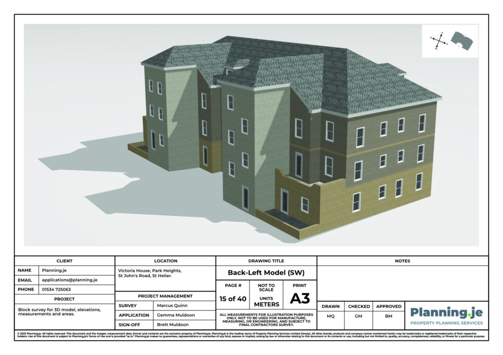 Victoria House Park Heights St Johns Road St Helier Planning.je External Elevation Drawings and Measurements A3 15