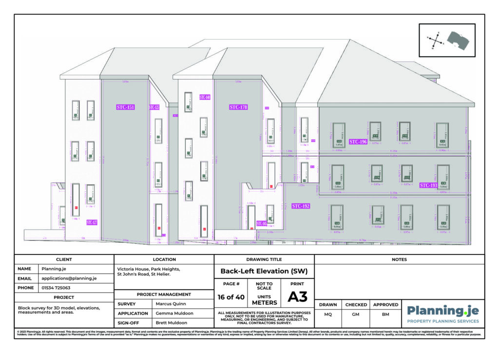 Victoria House Park Heights St Johns Road St Helier Planning.je External Elevation Drawings and Measurements A3 16