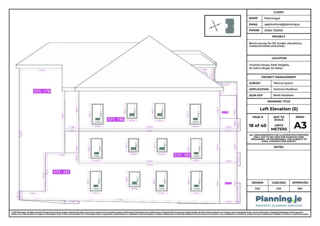 Victoria House Park Heights St Johns Road St Helier Planning.je External Elevation Drawings and Measurements A3 18