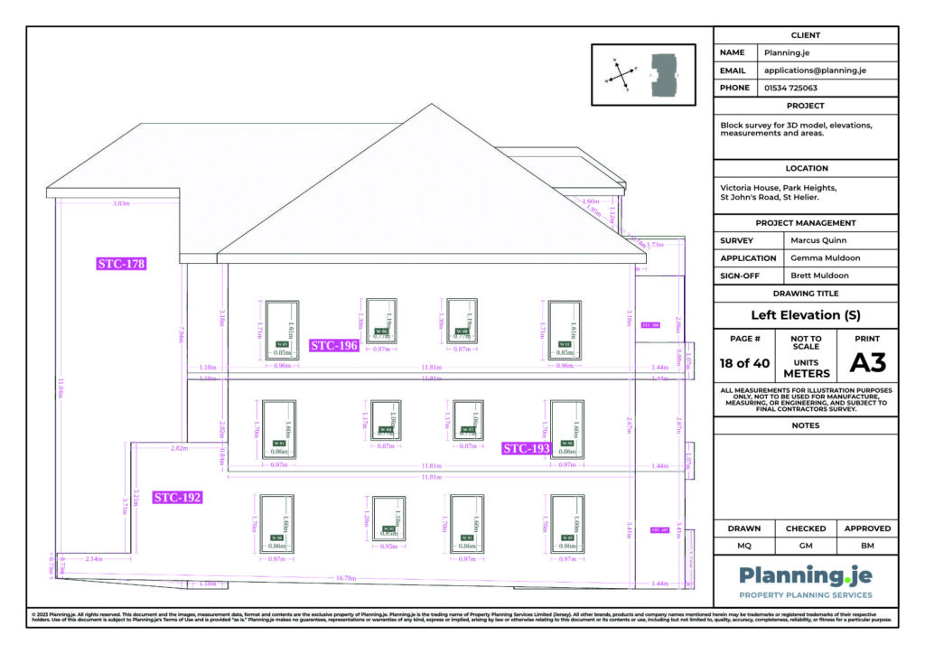 Victoria House Park Heights St Johns Road St Helier Planning.je External Elevation Drawings and Measurements A3 18