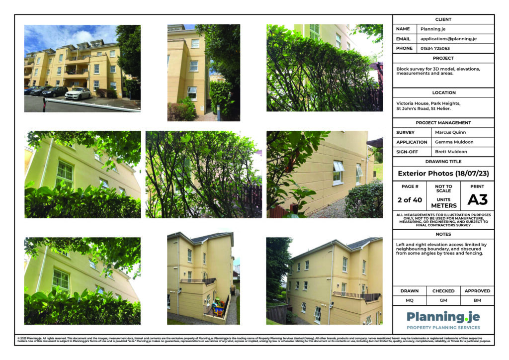 Victoria House Park Heights St Johns Road St Helier Planning.je External Elevation Drawings and Measurements A3 2