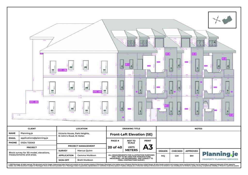 Victoria House Park Heights St Johns Road St Helier Planning.je External Elevation Drawings and Measurements A3 20