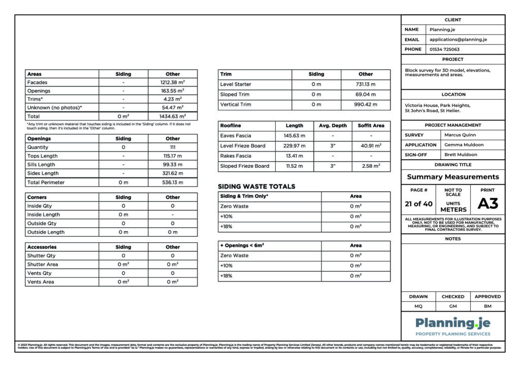Victoria House Park Heights St Johns Road St Helier Planning.je External Elevation Drawings and Measurements A3 21