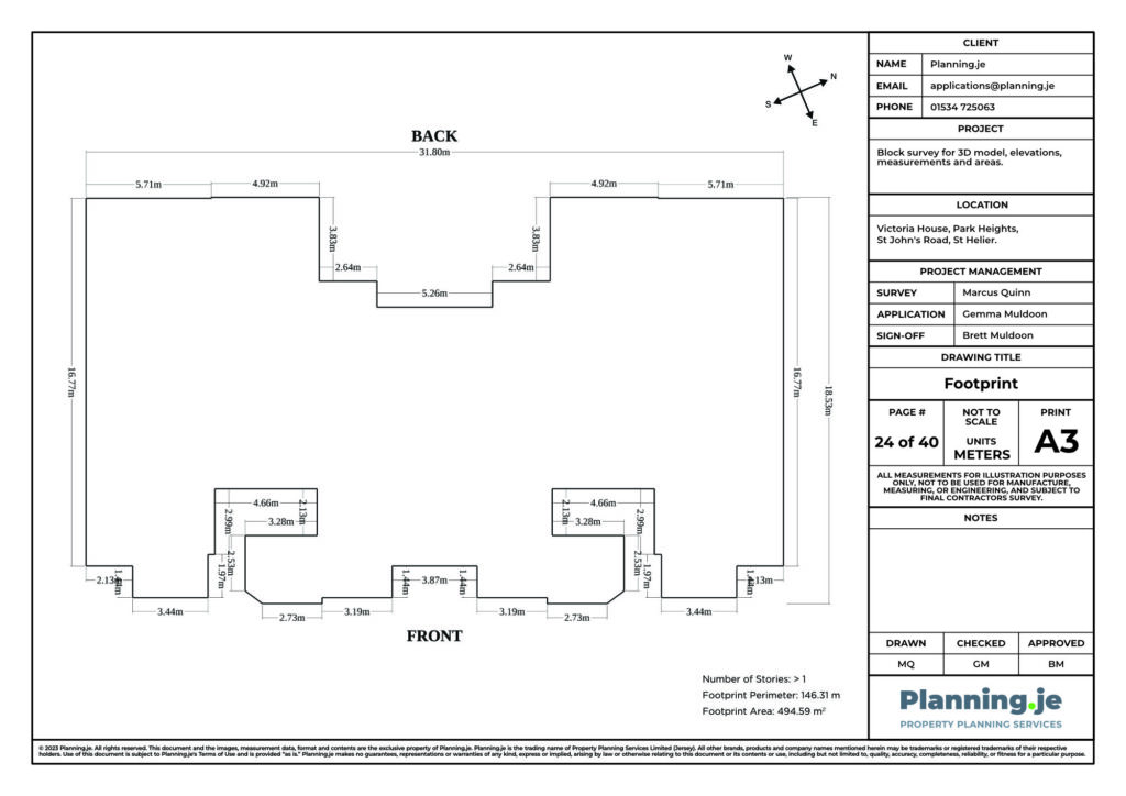 Victoria House Park Heights St Johns Road St Helier Planning.je External Elevation Drawings and Measurements A3 24