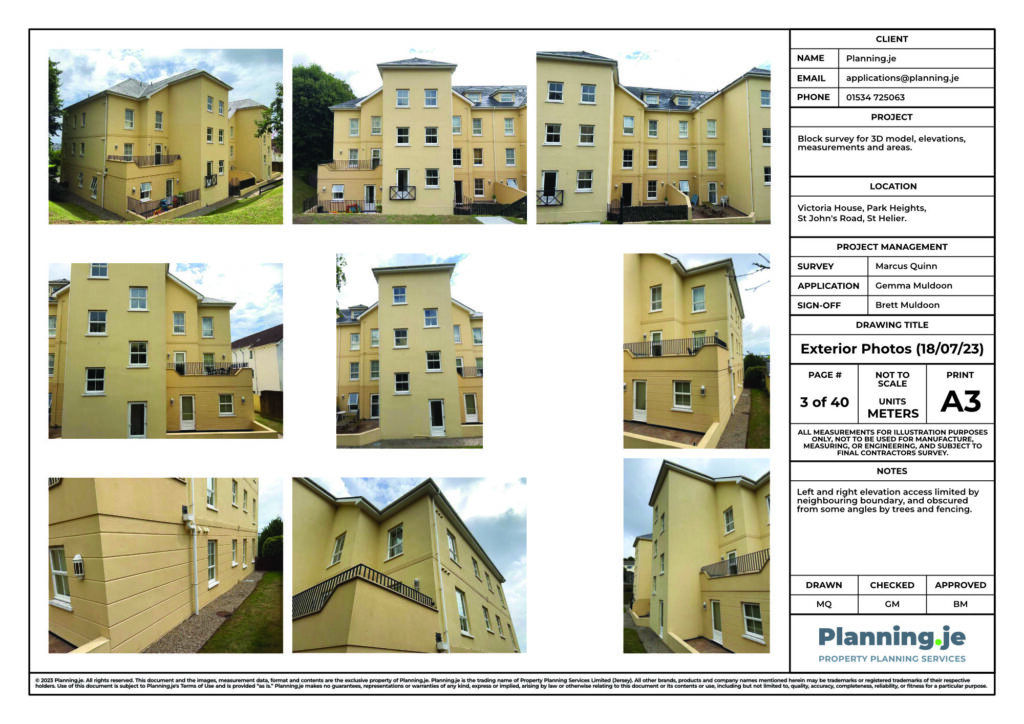 Victoria House Park Heights St Johns Road St Helier Planning.je External Elevation Drawings and Measurements A3 3