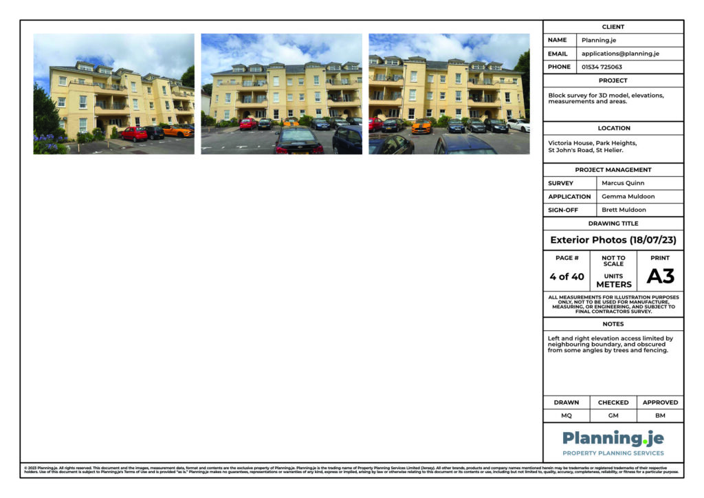 Victoria House Park Heights St Johns Road St Helier Planning.je External Elevation Drawings and Measurements A3 4