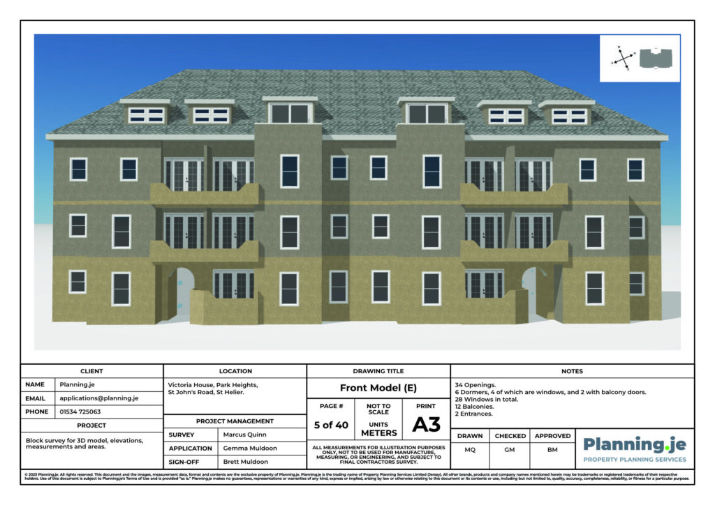 Victoria House Park Heights St Johns Road St Helier Planning.je External Elevation Drawings and Measurements A3 5