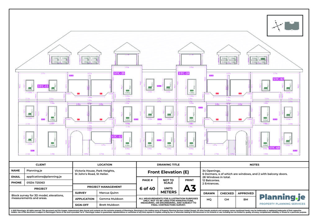 Victoria House Park Heights St Johns Road St Helier Planning.je External Elevation Drawings and Measurements A3 6