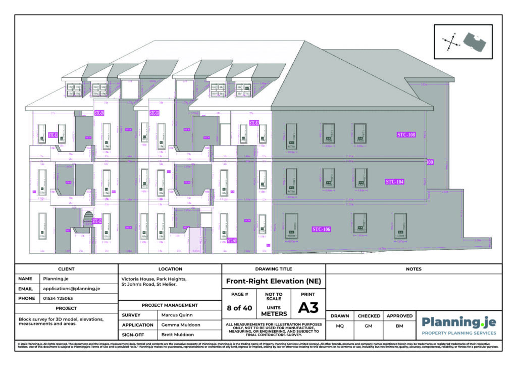 Victoria House Park Heights St Johns Road St Helier Planning.je External Elevation Drawings and Measurements A3 8